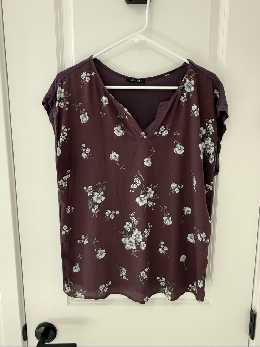 Papermoon Plum Floral V-Neck Cap Sleeve Blouse